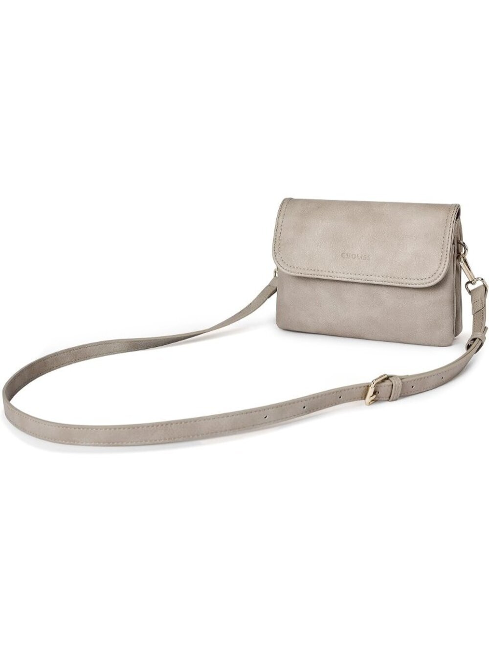 CHOLISS Women's Grey Leather Cell Phone Crossbody Bags with Adjustable Strap